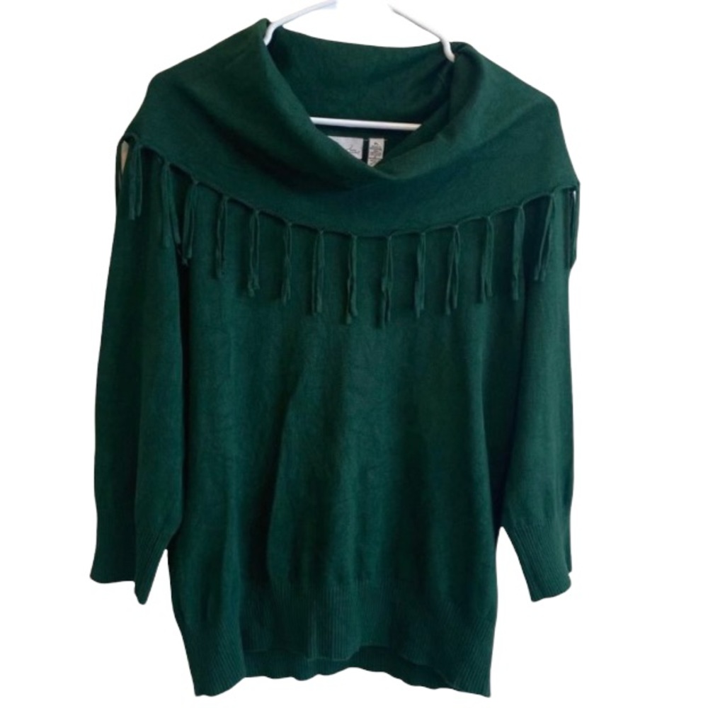KIM ROGERS Fringe cowl neck top- Petite Large